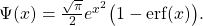 \Psi(x) = \frac{\sqrt{\pi}}{2}e^{x^2}\big(1-\textnormal{erf}(x)\big).